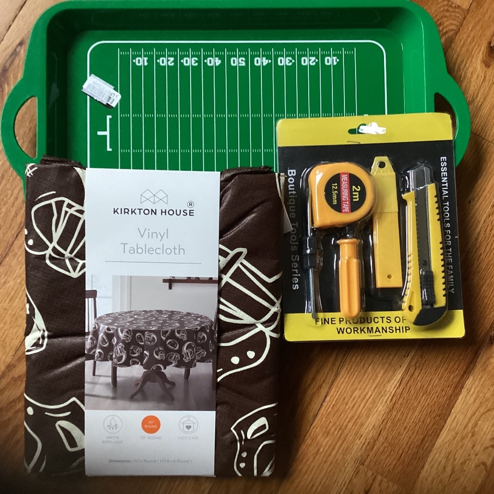 Football tray and table cloth with tool set